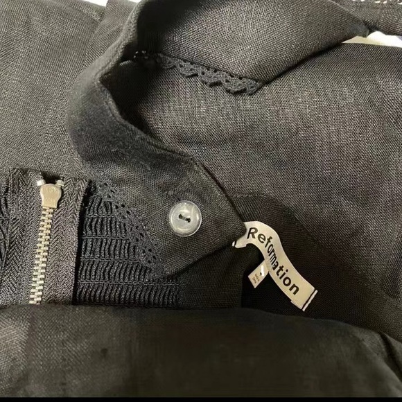 NWT Reformation Tagliatelle Linen Dress Black - Picture 7 of 7